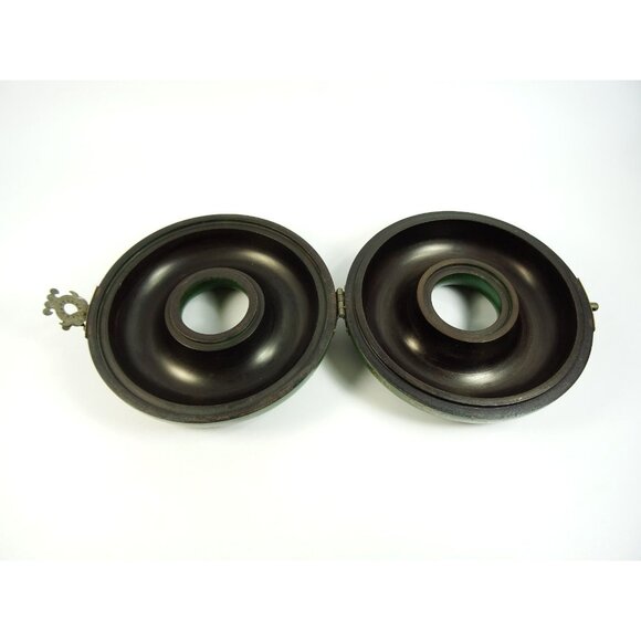 Vintage Asian Round Donut Necklace Jewelry Trinket Box Green Dragons Hinged - Picture 9 of 11